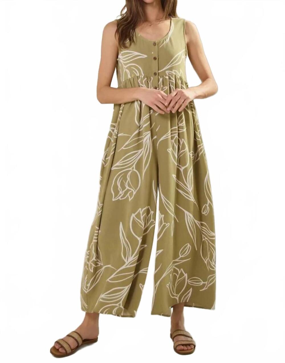 NEW ODDI floral line printed jumpsuit in sage